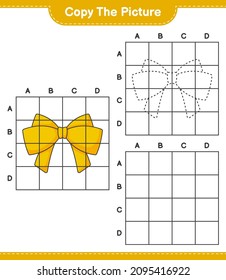 Copy the picture, copy the picture of Ribbon using grid lines. Educational children game, printable worksheet, vector illustration