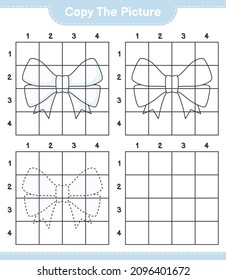 Copy the picture, copy the picture of Ribbon using grid lines. Educational children game, printable worksheet, vector illustration