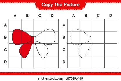 Copy the picture, copy the picture of Ribbons using grid lines. Educational children game, printable worksheet, vector illustration