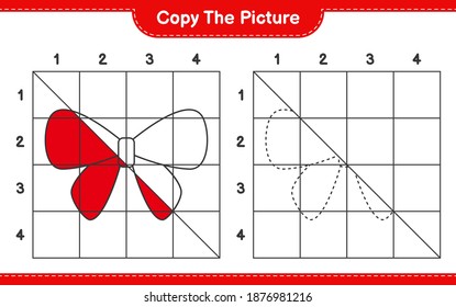Copy the picture, copy the picture of Ribbons using grid lines. Educational children game, printable worksheet, vector illustration