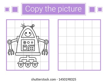 Copy the picture. Robot. Educational children game. 