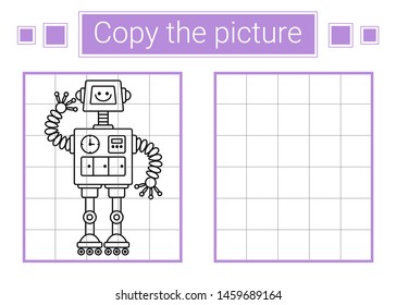 Copy the picture. Robot. Educational children game. 