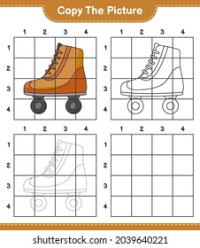 Copy the picture, copy the picture of Roller Skate using grid lines. Educational children game, printable worksheet, vector illustration