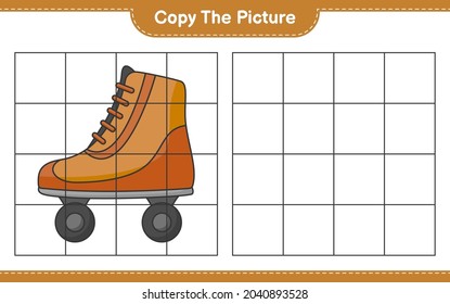 Copy the picture, copy the picture of Roller Skate using grid lines. Educational children game, printable worksheet, vector illustration