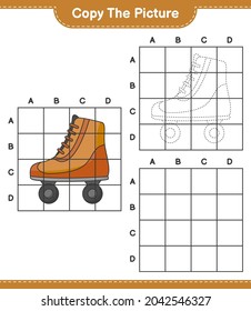 Copy the picture, copy the picture of Roller Skate using grid lines. Educational children game, printable worksheet, vector illustration