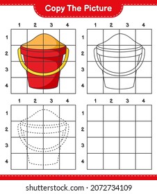 Copy the picture, copy the picture of Sand Bucket using grid lines. Educational children game, printable worksheet, vector illustration