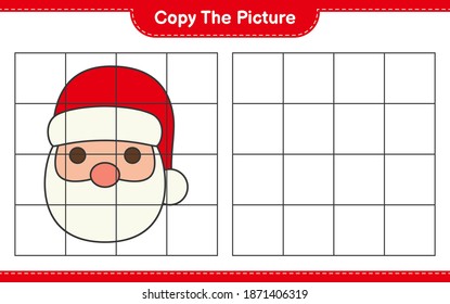 Copy the picture, copy the picture of Santa Claus using grid lines. Educational children game, printable worksheet, vector illustration