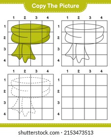 Kopieren Sie das Bild und kopieren Sie das Bild von Scarf mithilfe von Rasterlinien. Kinderspiel, druckbares Arbeitsblatt, Vektorgrafik