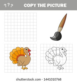 Copy the picture, the simple educational game for preschool children education with easy gaming level, the kid drawing game with Beautiful Turkey
