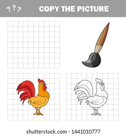 Copy the picture, the simple educational game for preschool children education with easy gaming level, the kid drawing game with Cock