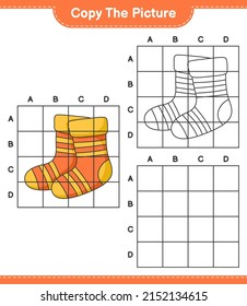 Copy the picture, copy the picture of Socks using grid lines. Educational children game, printable worksheet, vector illustration