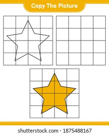 Copy the picture, copy the picture of Stars using grid lines. Educational children game, printable worksheet, vector illustration