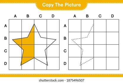 Copy the picture, copy the picture of Stars using grid lines. Educational children game, printable worksheet, vector illustration
