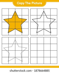 Copy the picture, copy the picture of Stars using grid lines. Educational children game, printable worksheet, vector illustration