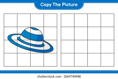 Copy the picture, copy the picture of Summer Hat using grid lines. Educational children game, printable worksheet, vector illustration