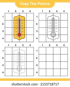 Copy the picture, copy the picture of Thermometer using grid lines. Educational children game, printable worksheet, vector illustration