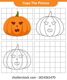 Copy the picture, trace and color, educational children game, printable worksheet, vector illustration