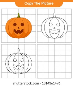 Copiar la imagen, el seguimiento y el color, el juego educativo para niños, la hoja de cálculo imprimible, la ilustración vectorial