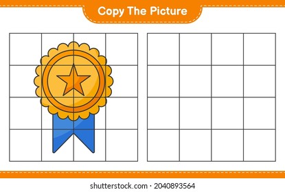 Copy the picture, copy the picture of Trophy using grid lines. Educational children game, printable worksheet, vector illustration