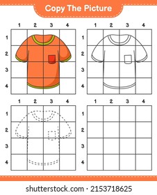 Copiar la imagen, copiar la imagen de la camiseta usando líneas de cuadrícula. Juego infantil educativo, hoja de cálculo imprimible, ilustración vectorial