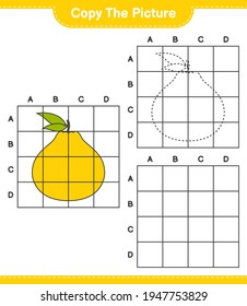 Copy the picture, copy the picture of Ugli using grid lines. Educational children game, printable worksheet, vector illustration