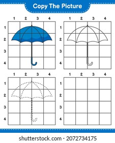 Copy the picture, copy the picture of Umbrella using grid lines. Educational children game, printable worksheet, vector illustration