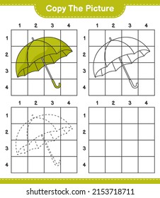 Copy the picture, copy the picture of Umbrella using grid lines. Educational children game, printable worksheet, vector illustration