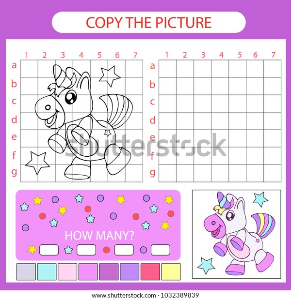 copy picture unicorn using grid lines stock vector royalty