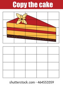 Copy the picture using a grid children educational drawing game. Drawing kids activity, copy the cake