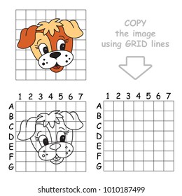 Copy the Picture Using Grid Lines, the Simple Educational Game for Preschool Children Education with Easy Gaming Level, the Kid Drawing Game with Beautiful Face Dog Puppy