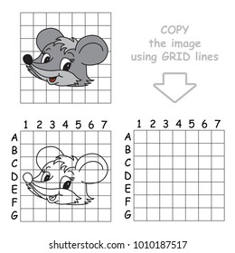 Copy the Picture Using Grid Lines, the Simple Educational Game for Preschool Children Education with Easy Gaming Level, the Kid Drawing Game with Beautiful Face Grey Mouse