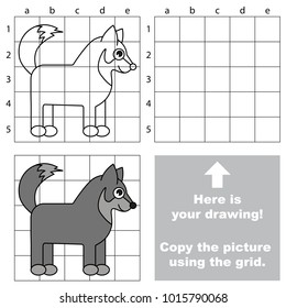Copy the picture using grid lines, the simple educational game for preschool children education with easy gaming level, the kid drawing game with Wolf