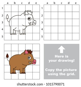 Copy the picture using grid lines, the simple educational game for preschool children education with easy gaming level, the kid drawing game with Pig Hog