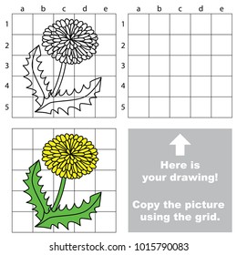 Copy the picture using grid lines, the simple educational game for preschool children education with easy gaming level, the kid drawing game with Yellow Dandelion