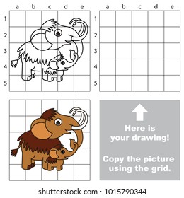 Copy the picture using grid lines, the simple educational game for preschool children education with easy gaming level, the kid drawing game with Mother Mammoth Elephant and Her Baby