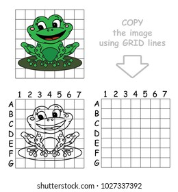Copy the Picture Using Grid Lines, the Simple Educational Game for Preschool Children Education with Easy Gaming Level, the Kid Drawing Game with Beautiful Green Frog