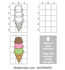 Copy the picture using grid lines, the vertical narrow simple educational game for preschool children education with easy gaming level, the kid drawing game with Ice Cream