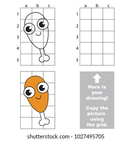 Copy the picture using grid lines, the vertical narrow simple educational game for preschool children education with easy gaming level, the kid drawing game with Funny Chicken Leg