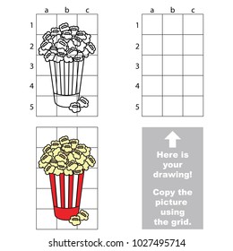 Copy the picture using grid lines, the vertical narrow simple educational game for preschool children education with easy gaming level, the kid drawing game with Popcorn