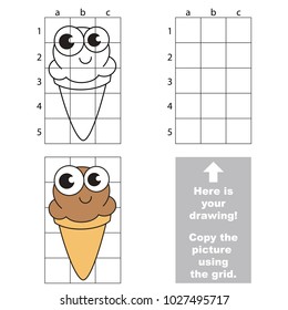 Copy the picture using grid lines, the vertical narrow simple educational game for preschool children education with easy gaming level, the kid drawing game with Funny Ice Cream