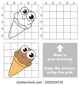 Copy the picture using grid lines, the simple educational game for preschool children education with easy gaming level, the kid drawing game with Funny Corn Ice Cream