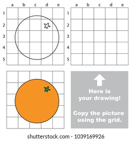 Copy the picture using grid lines, the simple educational game for preschool children education with easy gaming level, the kid drawing game with Orange