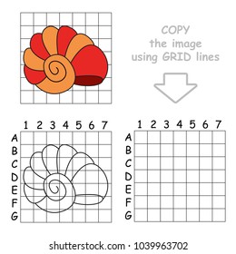 Copy the Picture Using Grid Lines, the Simple Educational Game for Preschool Children Education with Easy Gaming Level, the Kid Drawing Game with Beautiful Sea Shell