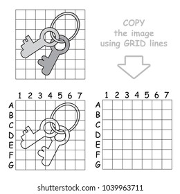 Copy the Picture Using Grid Lines, the Simple Educational Game for Preschool Children Education with Easy Gaming Level, the Kid Drawing Game with Beautiful Metal Keys Bunchs