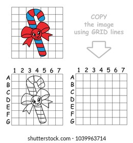 Copy the Picture Using Grid Lines  the Simple Educational Game for Preschool Children Education and Easy Gaming Level  the Kid Drawing Game and Beautiful Funny Candy Cane