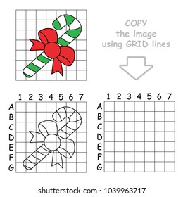 Copy the Picture Using Grid Lines  the Simple Educational Game for Preschool Children Education and Easy Gaming Level  the Kid Drawing Game and Beautiful Green Candy Cane