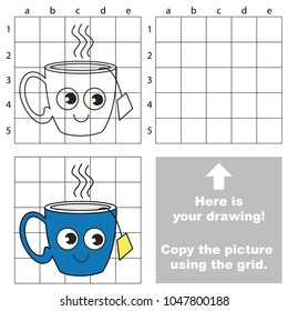 Copy the picture using grid lines  the simple educational game for preschool children education and easy gaming level  the kid drawing game and funny hot tea cup