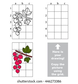 Copy the picture using grid lines. Easy educational game for kids. Simple kid drawing game with Red currant