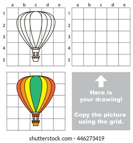 Copy the picture using grid lines. Easy educational game for kids. Simple kid drawing game with Aerostat