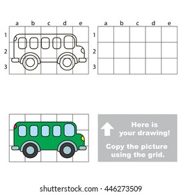 Copy the picture using grid lines. Easy educational game for kids. Simple kid drawing game with Bus